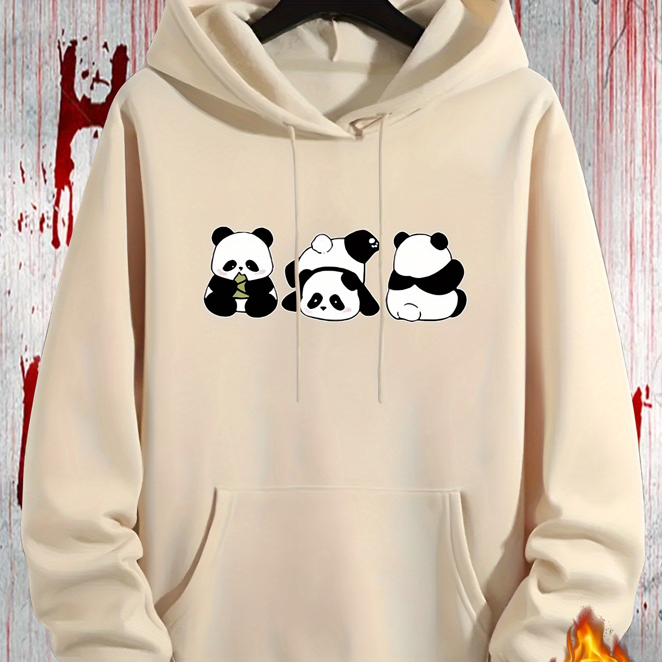 

Men's Casual Panda Print Hoodie - Fall/winter Season Knit Fabric Regular Fit Polyester Hooded Sweatshirt With Pocket And Stretch