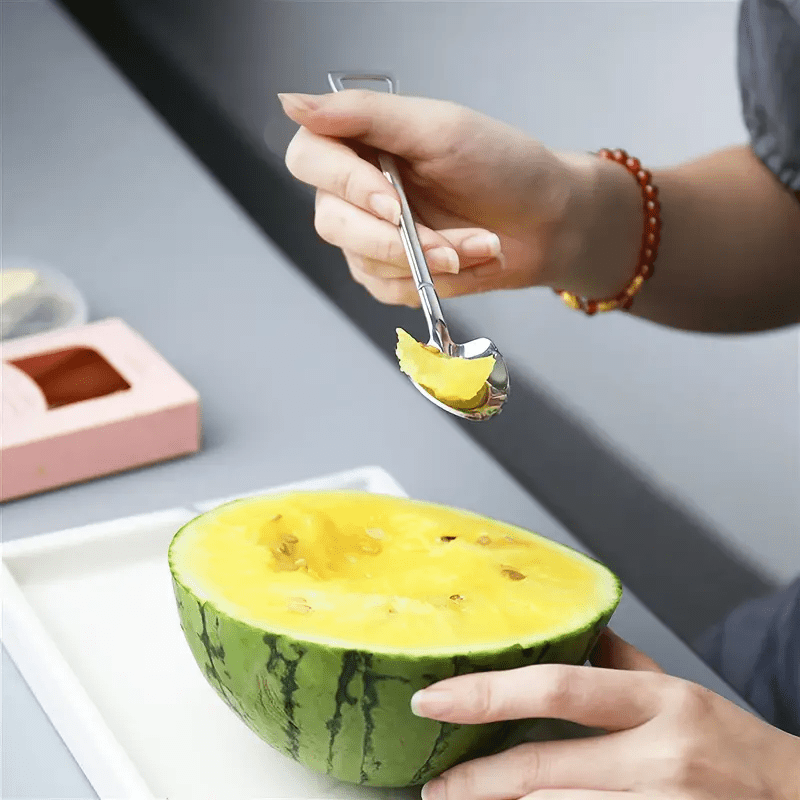 4pcs stainless steel spoons set food grade thickened watermelon dessert     portable for outdoor camping details 4