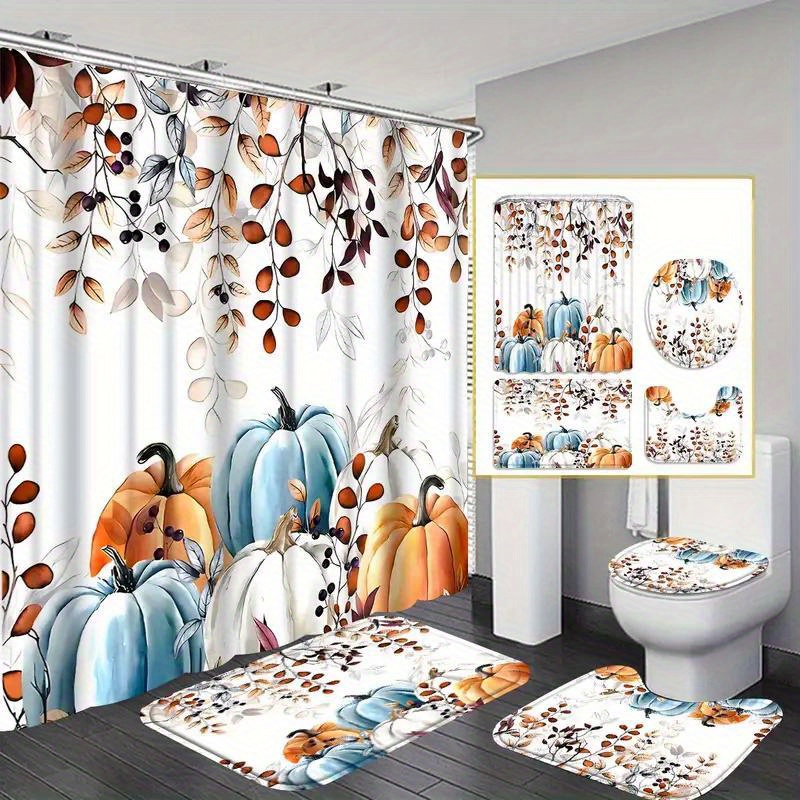 

1/3/4pcs Curtain Set Carpet, 180x180cm Shower Curtain, U-shaped Mat, Mat, And 12 For Bathroom Decoration