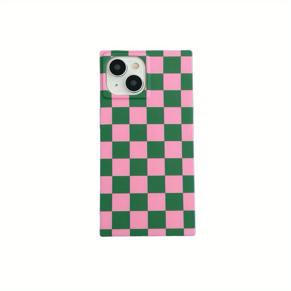 TEMU Phone Case: And Green Checkerboard Rectangle Case For 15 14 13 12 Pro Max, All-inclusive Anti-fall Protection, Unique And , Simple And Style