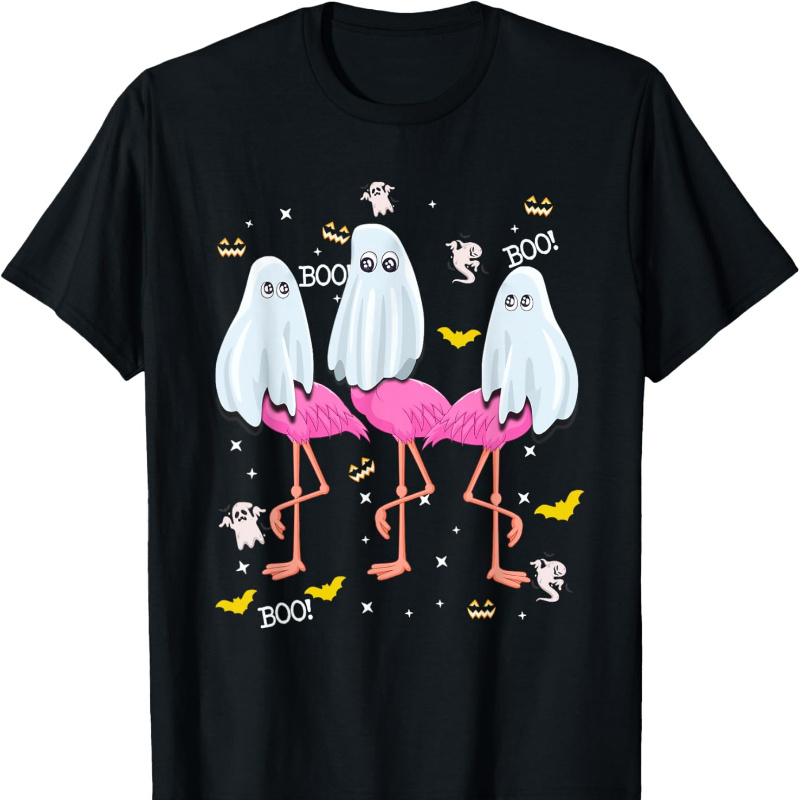 

Funny Flamingo Boo Party T-shirt Men's Breathable Short Sleeve T-shirt, Casual Streetwear Fashion, Round Neck, Suitable For Running, Fitness, And