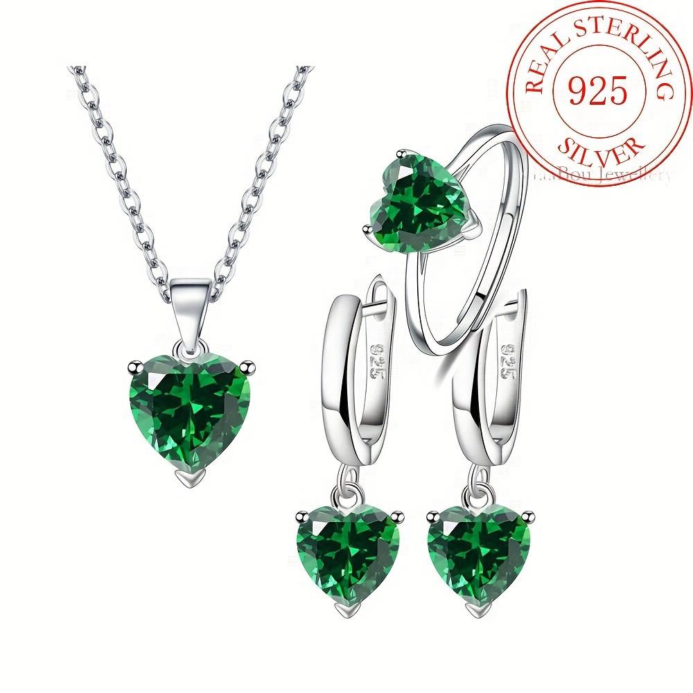 TEMU Un ensemble de bijoux comprenant un collier, un anneau et des boucles d'oreilles en de cœur, en argent sterling 925, parfait pour les occasions
