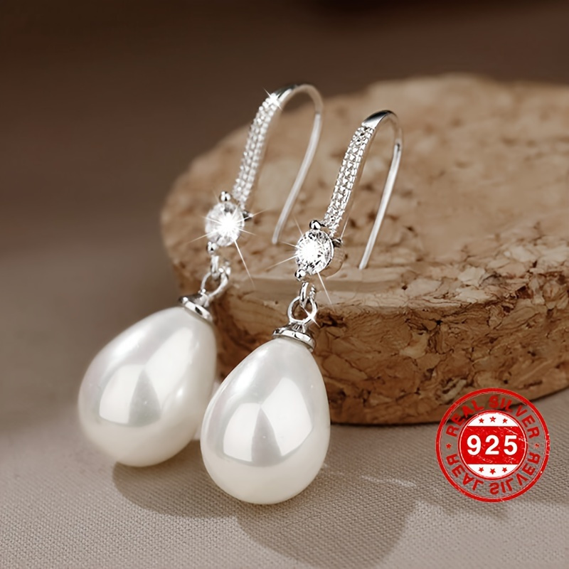 TEMU Ensemble de boucles d'oreilles de luxe en argent sterling 925 avec perles de , un pour le port et les accessoires de fête, bijoux de haute