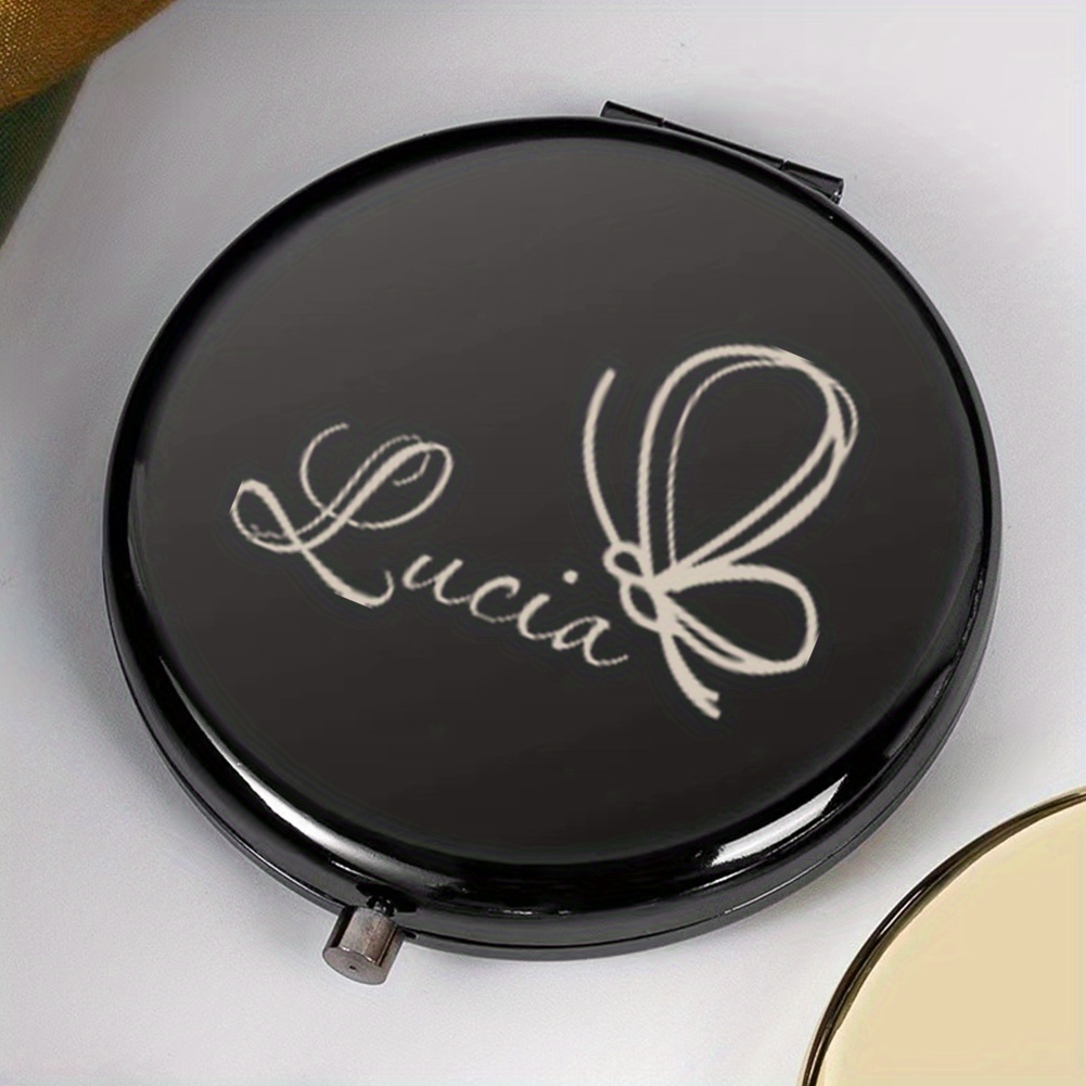 

1pc Compact en Métal Personnalisé avec Nom Personnalisé et Design Papillon, de Maquillage Pliable de Poche, Idéal pour Anniversaire, Anniversaire, Cadeaux d'Halloween - Pas d'Électricité , Mini