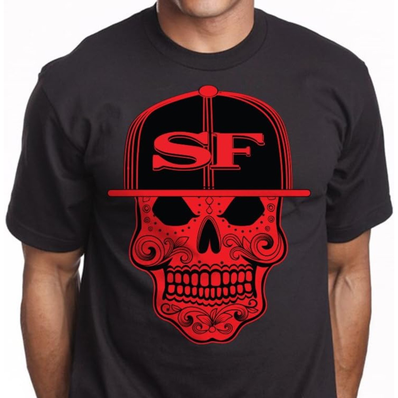 

Men's San Francisco Red Sugar Black Pattern T-shirt, Mexican Art