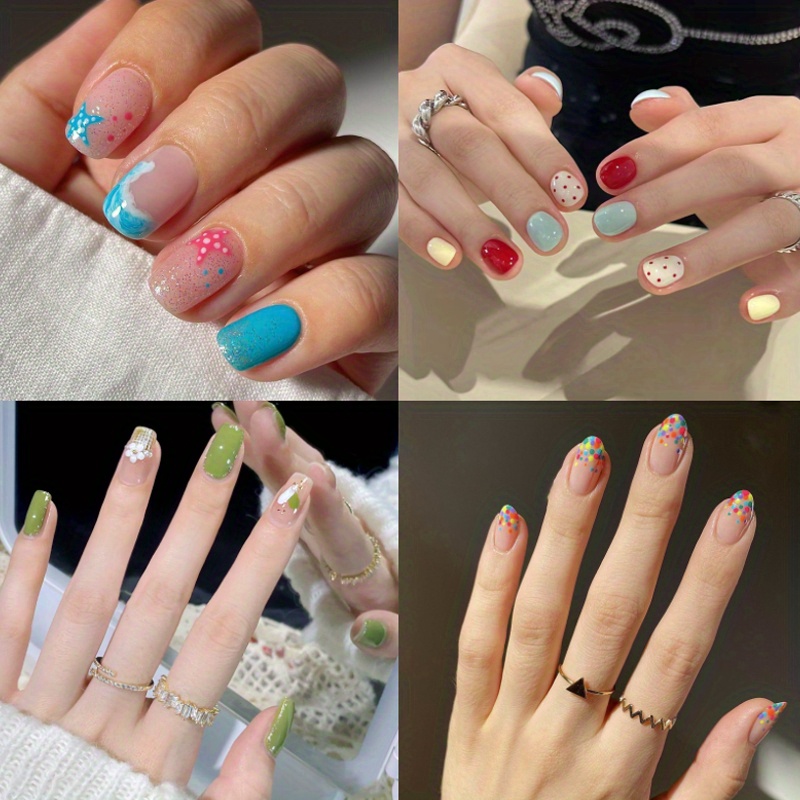 96 Pieces Short Oval Wear Nail, Candy Color Small Wear Nail And Green Three-dimensional Wear Nail, Suitable For Women