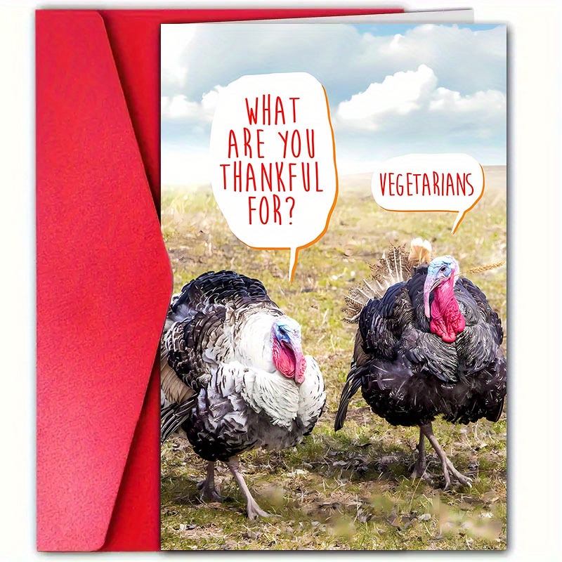 

1pc Thanksgiving Greeting Card With Envelope - Humorous , Paper Material, Ideal For Anyone, Perfect For Fall Celebrations