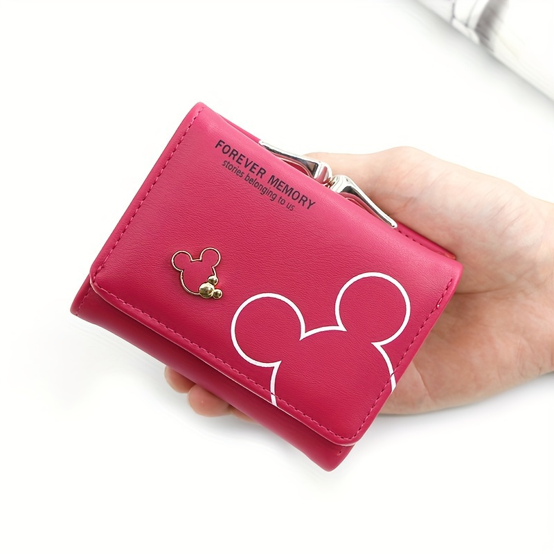 

Mini portefeuille Disney Mouse, porte-monnaie compact en simili cuir avec anneau de clé, portefeuille court et tendance pour étudiant, pochette à fermeture à pression multicolore, lavable à