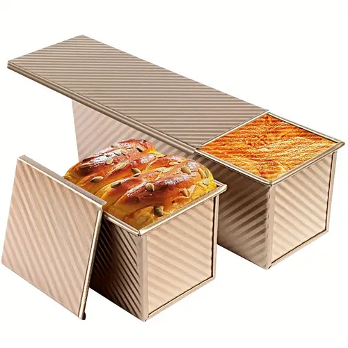 pullman loaf pan with lid 2 2 lb 0 bread loaf pan 2 pack nonstick sandwich bread loaf pan corrugated sourdough bread baking pan for bread sandwiches and toast golden