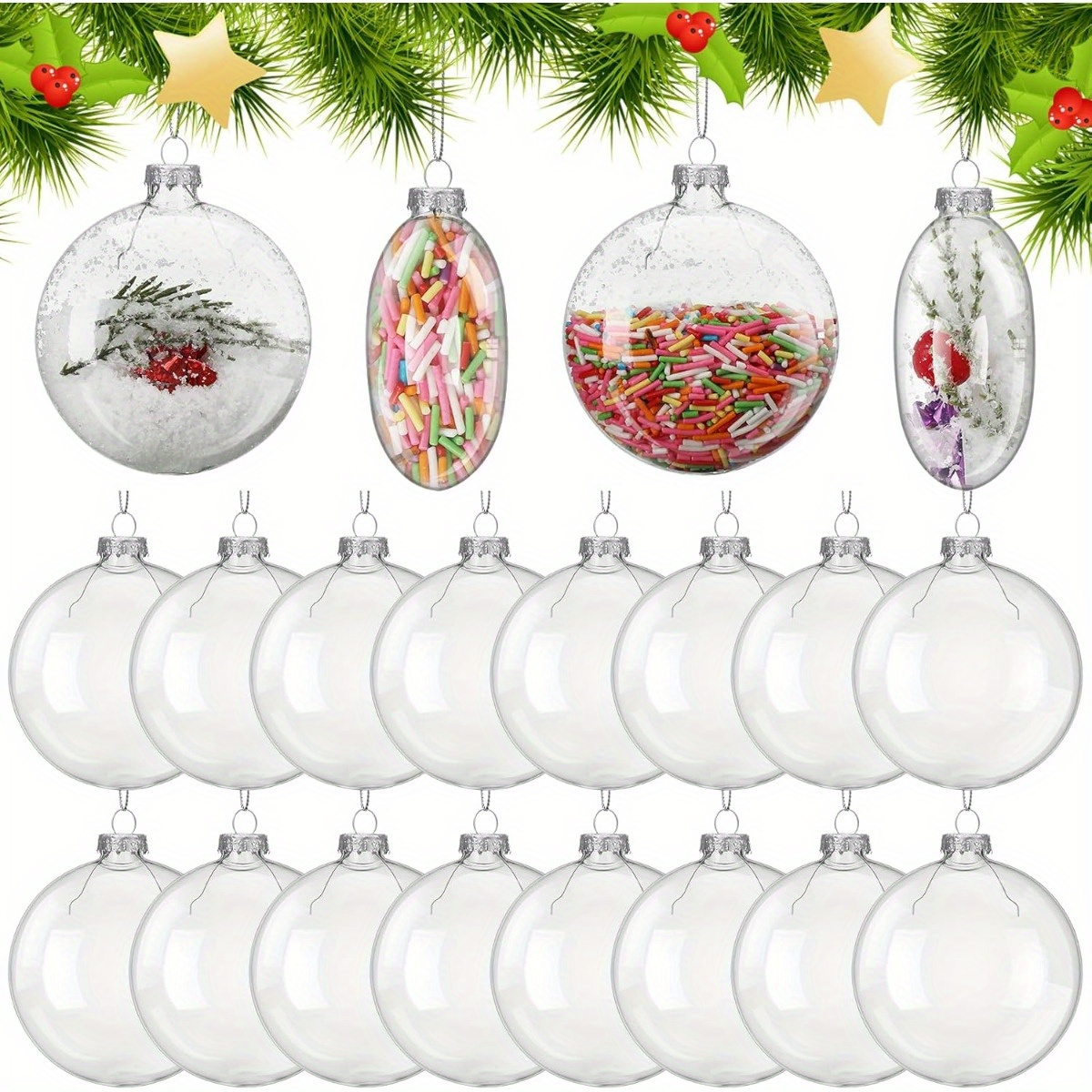 

24pcs Ornements en Verre Transparent Remplissables - Boules d'Artisanat DIY de 3.15" pour Décorations d'Arbre de Noël, Fête & Mariage