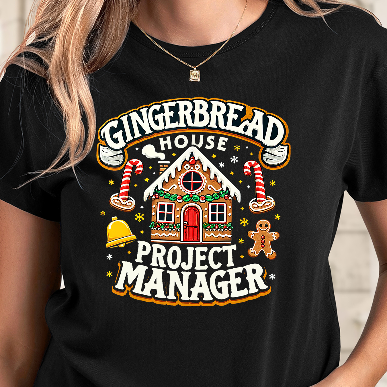 

Women's Christmas Clothing, Christmas House Gingerbread Graphic Neck T-shirt, Casual Short Sleeve T-shirt For , Women's Clothing