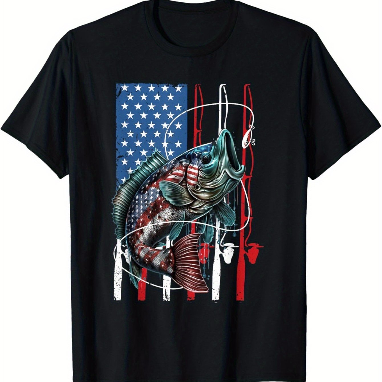 

Vintage American Flag Cool Fishing Men's T-shirt For American