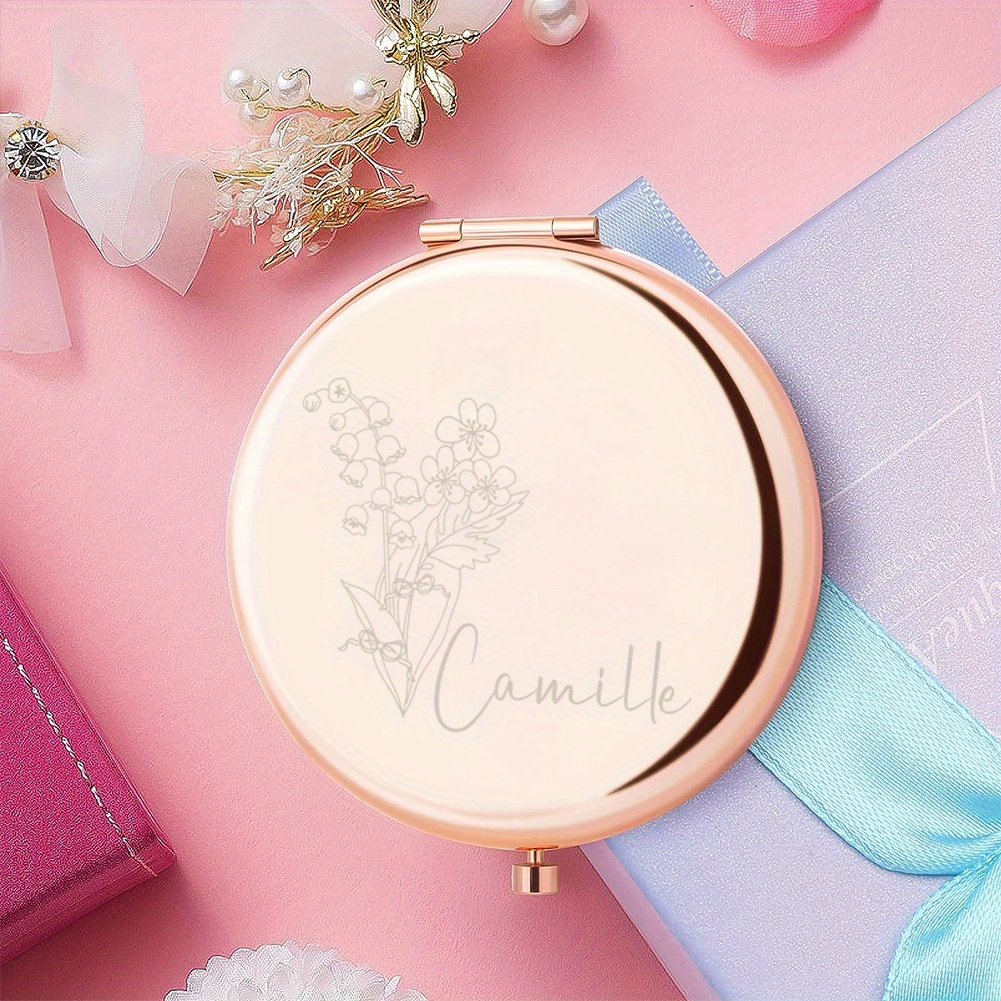 

1pc Custom Name Flowers 4 Colors, Personalized Mirror Compact Pocket Makeup Folding Mirror, Sister Friend Gift Birthday Gift, Anniversary Gift, Happy Halloween