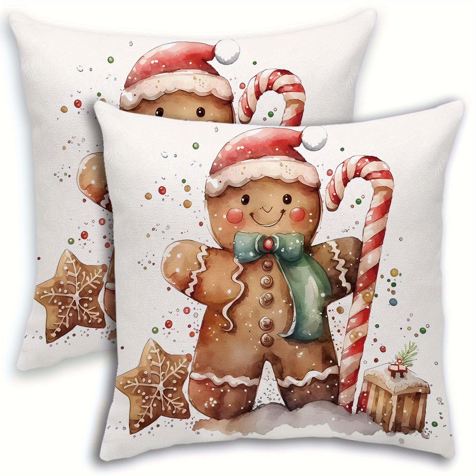 

2pcs Modern Christmas Gingerbread For Man Throw Pillow Covers, 18x18 Inch - Living Room & Bedroom Sofa Decor, Machine Washable Polyester