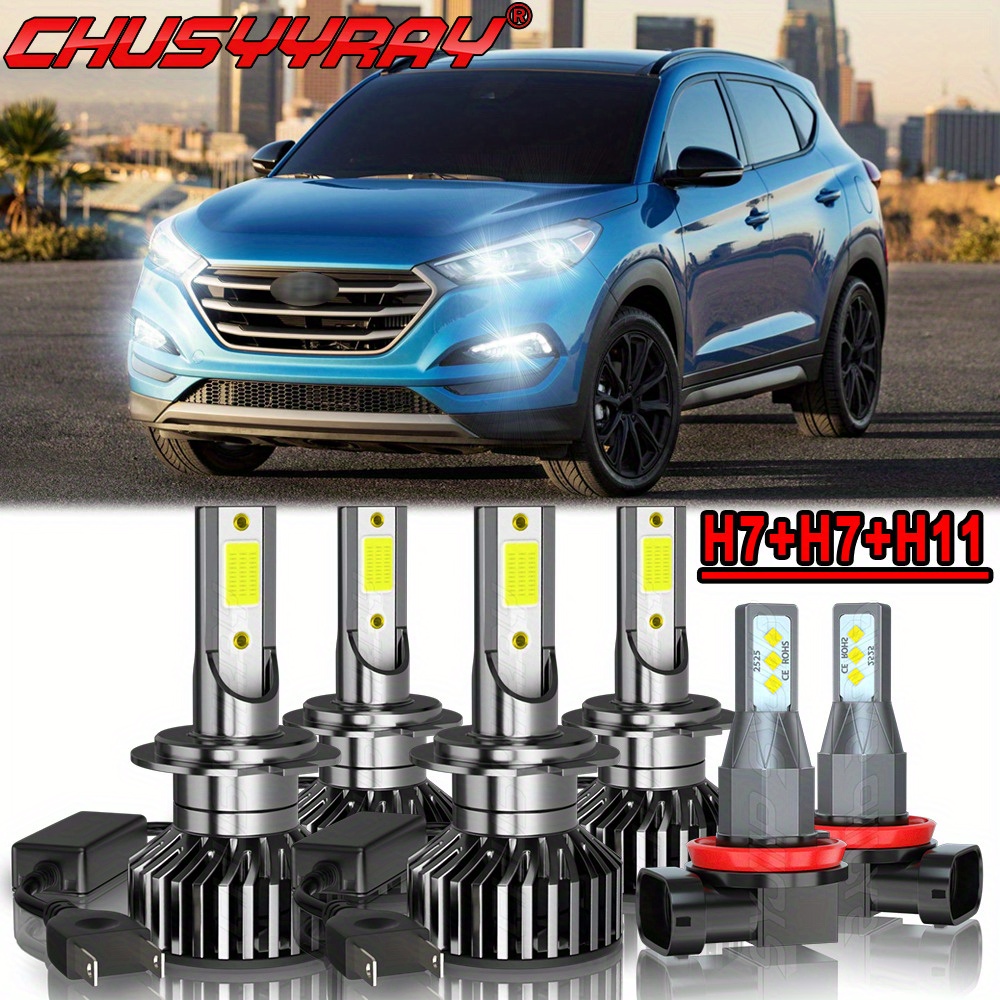 

Led Headlight+fog Light Bulbs Combo H7 H11 Fit For Tucson 2016-2018 Two-sided Cob Chip 120w 32000lm 6000k Cold White, Pack Of 6