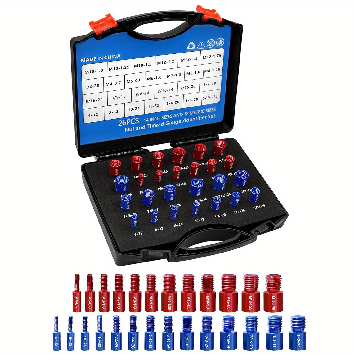 

26pcs Nut & Bolt Thread Checker Set - 14" Inch & 12mm Metric, Identification For Nuts And Bolts, Aluminum Gauges In