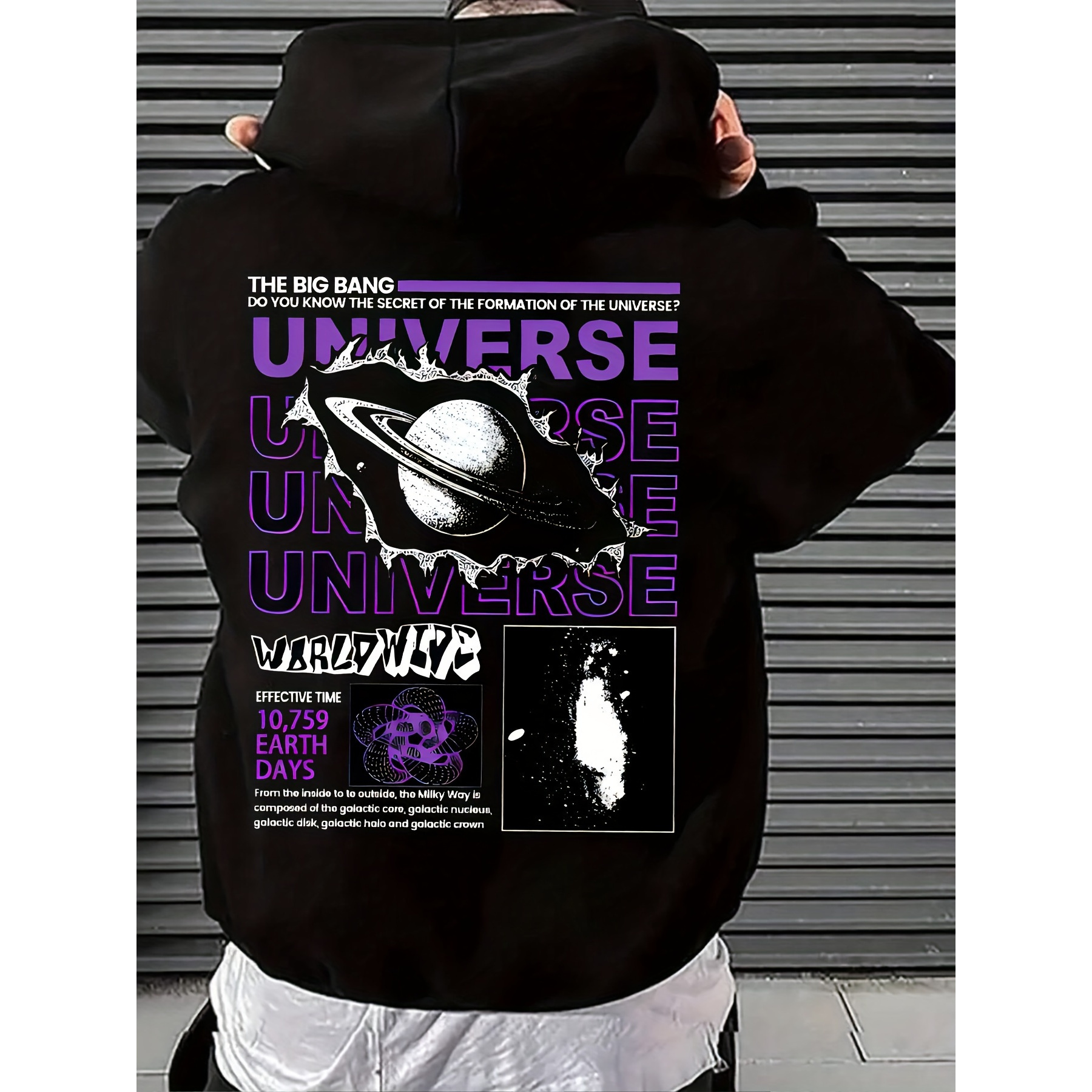 

Men's Universe Print Hooded Sweatshirt Hoodie, Men's Casual Clothes