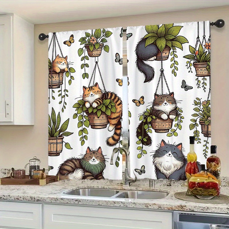 TEMU 2pcs Cute Cat Print Doorway Curtains, Curtains For Windows Blackout Curtains Privacy Protection Curtains For Bedroom Decor Indoor Living Room Restaurant Bar Party Playroom Dorm Room Decor