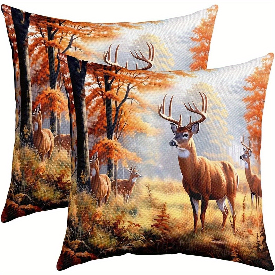 

Set Of 2 Deer Wildlife Throw Pillow Covers 18x18 Inches, Soft Polyester, Machine Washable With Zipper Closure, Contemporary Style For Home Decor