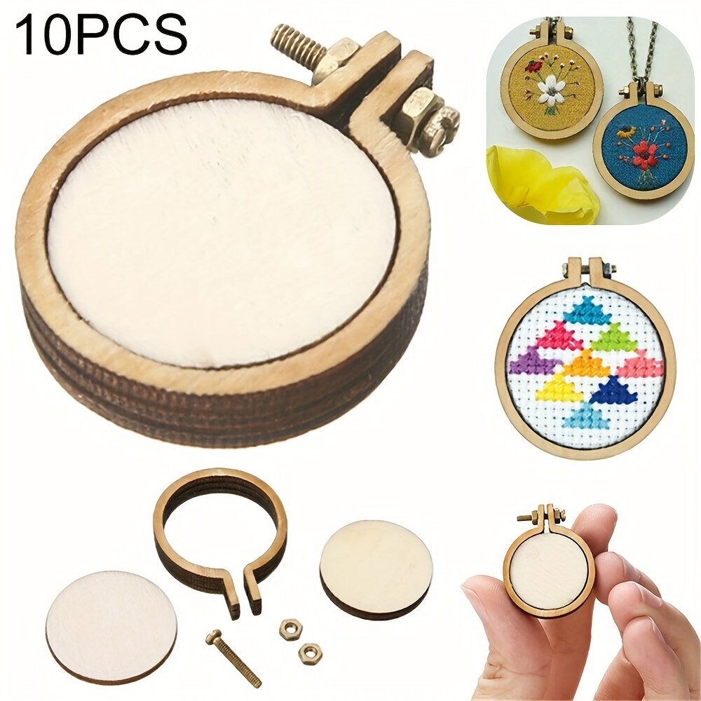 10pcs Mini Wooden Embroidery Hoops For Cross- Art And Crafts, Handheld Frame Tools For Needlework Display