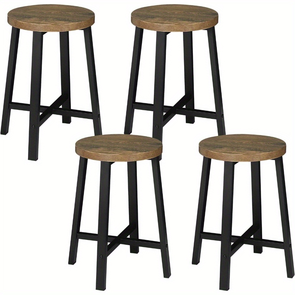 Image of 4pcs Dining Room Chairs Kitchen Chairs Dining Room Stools Kitchen Stools Metal Footstools Black Vintage Wood Grain