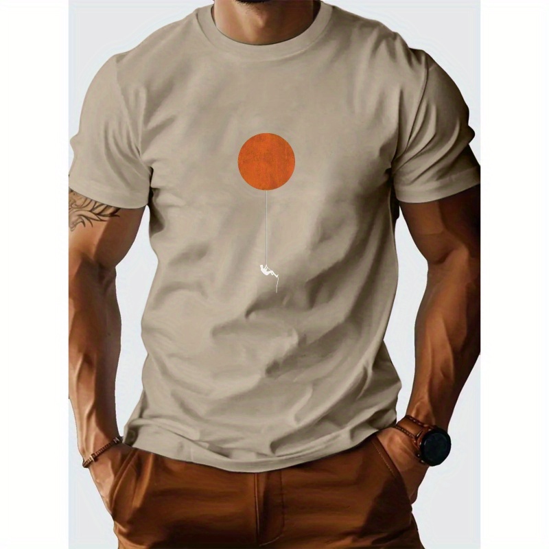 

Men's Casual Crew Neck T-shirt With Climbing Print, Polyester Knit Fabric, Short Sleeve, Summer Top For - , 150gsm