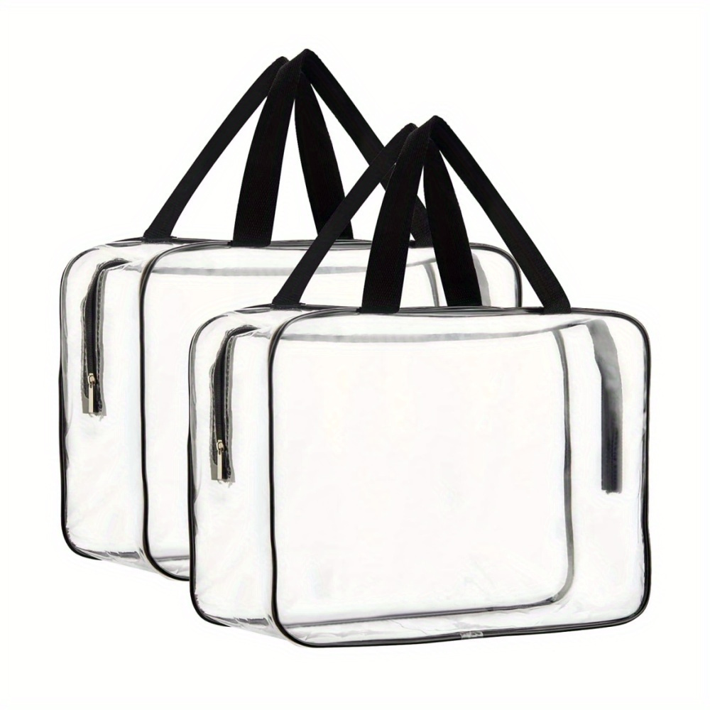 TEMU 2pcs Transparent Zipper Makeup Bag, Pvc Portable Storage Bag, Travel Waterproof Toiletries Carry Bag
