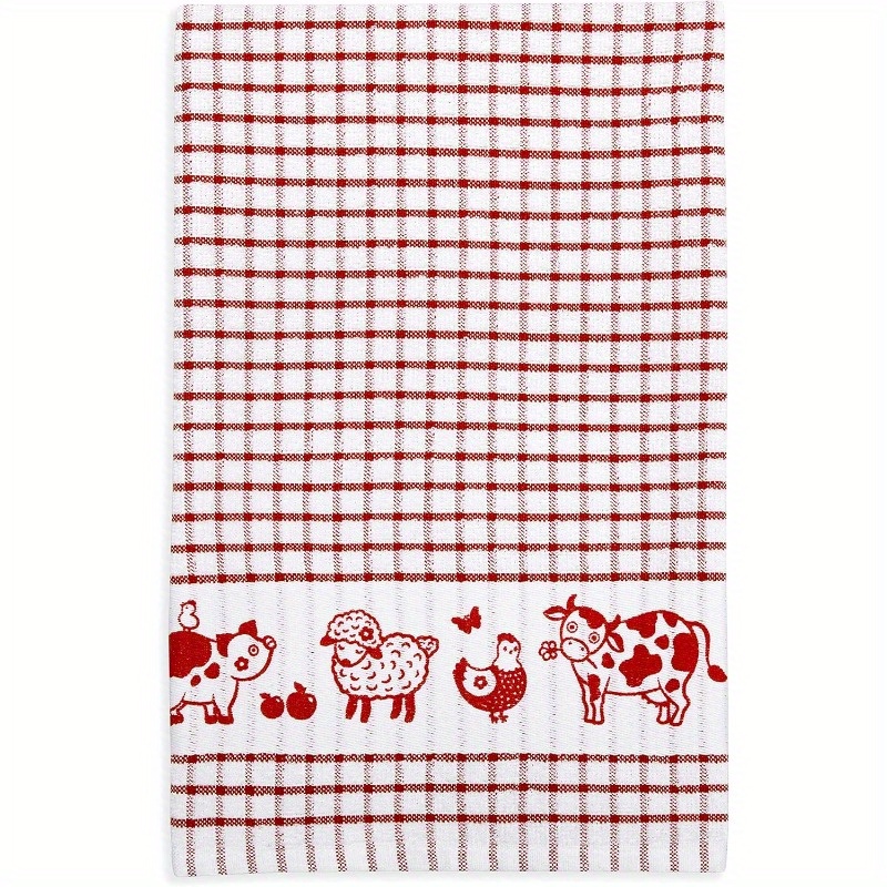 

1 Set Of 18*26 Inch Kitchen Towels, House Farm Animal Lattice Kitchen Towels Are Soft And Absorbent