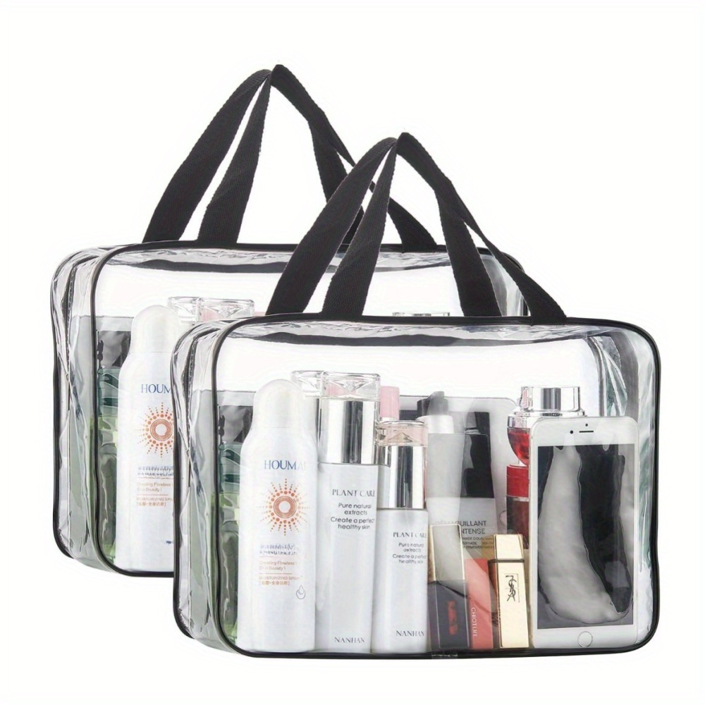 TEMU 2pcs Transparent Zipper Makeup Bag, Pvc Portable Storage Bag, Travel Waterproof Toiletries Carry Bag