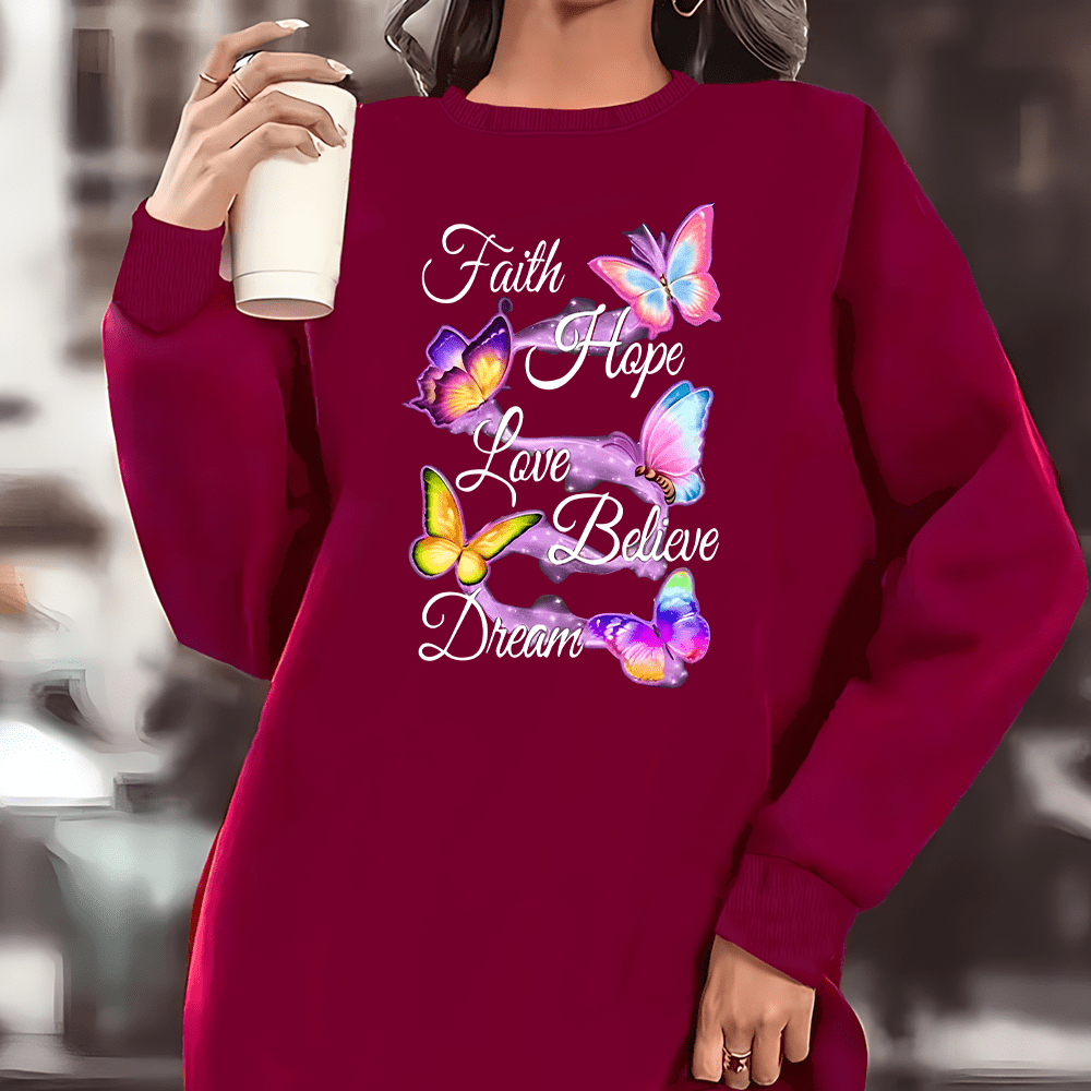 

Women's Plus Size Sweatshirt Dress, Long Sleeve, Round Neck, Polyester, Casual Style, Inspirational Lettering, Sleeveless, Elegant Series, Knit Fabric, All Seasons