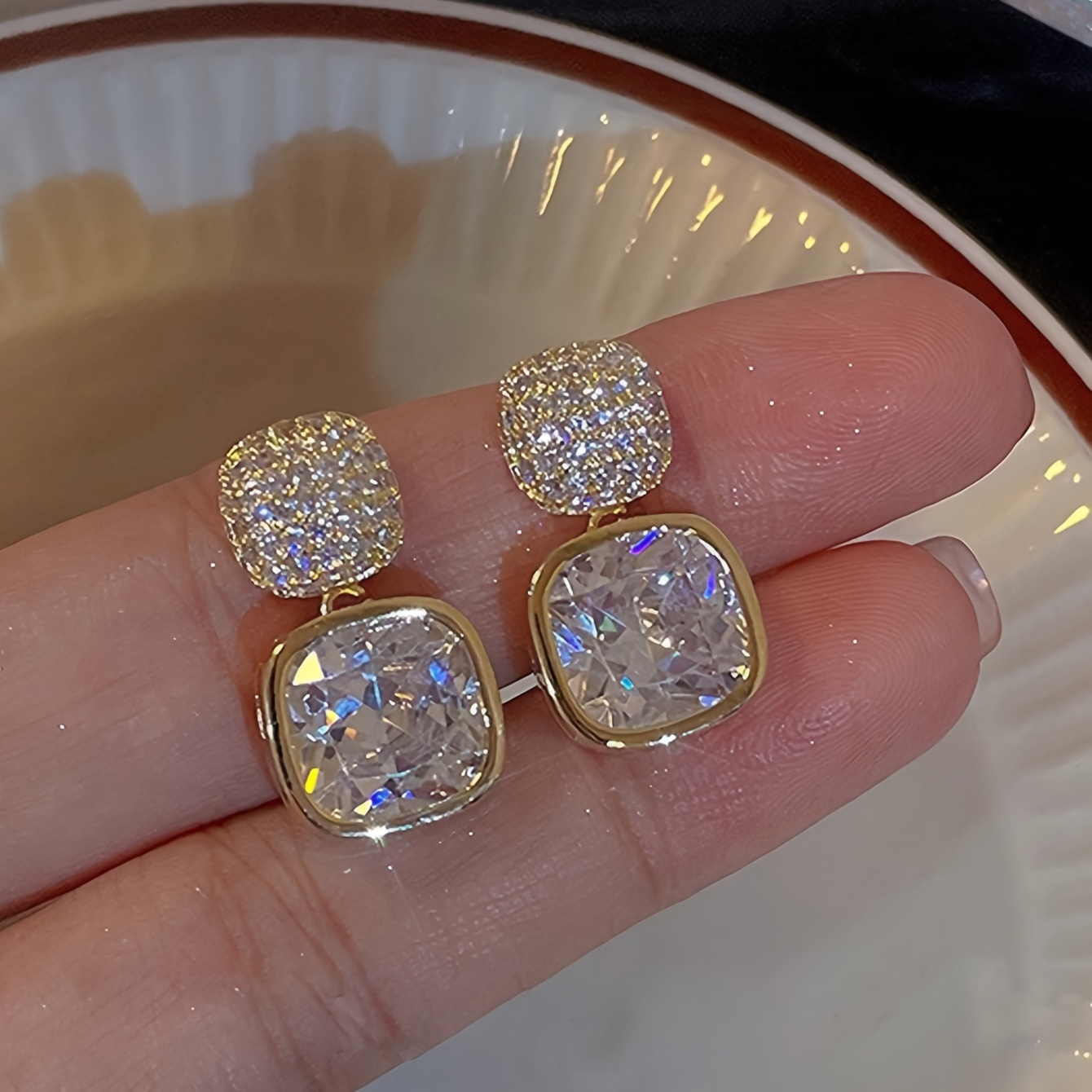 TEMU 1 Pair Of 925 Sterling Silver Pendant Earrings With Zircon Imitated Simple Yet Sophisticated Design, Wear, Party Occasions And