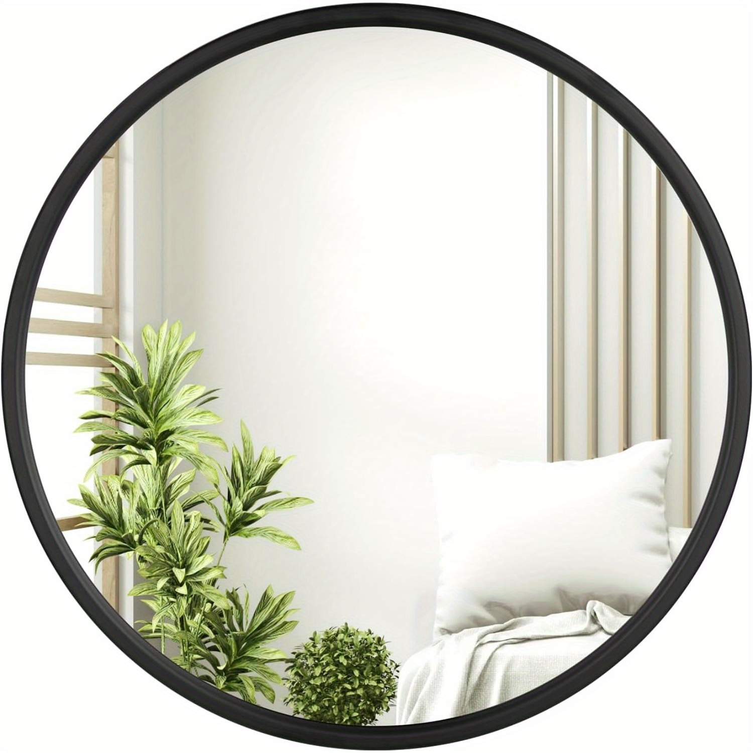 Round Wall Mirror, Round Mirror, Modern Hanging Mirror For Bathroom, Bedroom, Living Room, Hallway, Decorative Vanity Mirror Made Of Glass, Metal, Mdf Hook