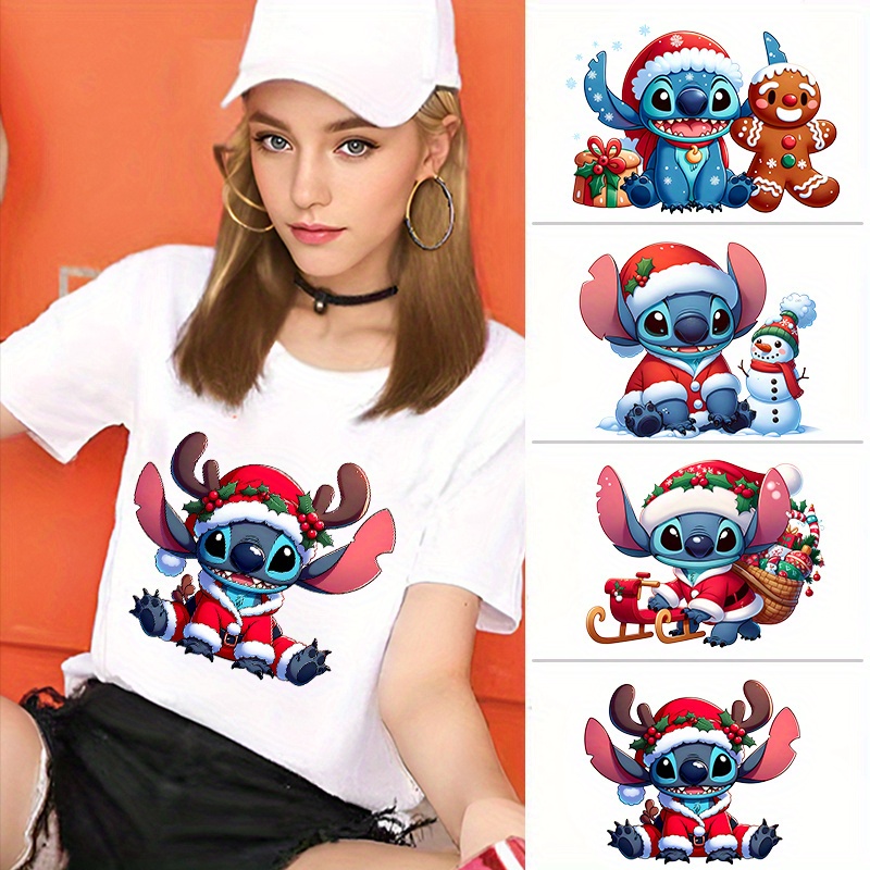 

Stitch Christmas T-shirt Print: Adorable Cartoon Design, Diy Decorations, Suitable For All , And High-quality Plastic Material