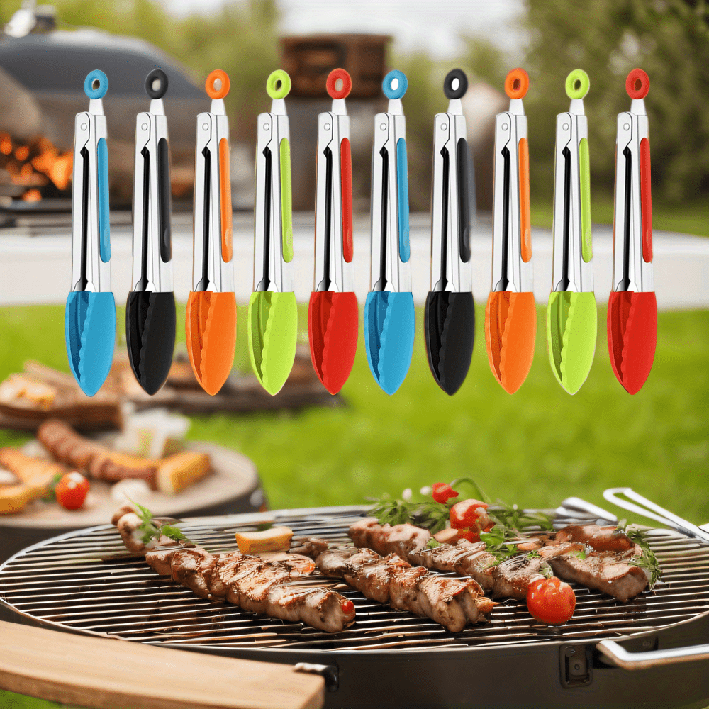 TEMU 10pcs Mini Kitchen Tongs Set With Silicone Tips Stainless Steel Food Tong Kitchen Tongs For Salad Grilling Frying And Cooking