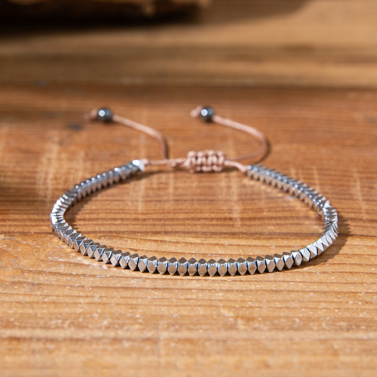 TEMU A Unisex Bohemian Vintage Style Knitted Bracelet With Hematite Beads, Featuring A Simple And Versatile Design.