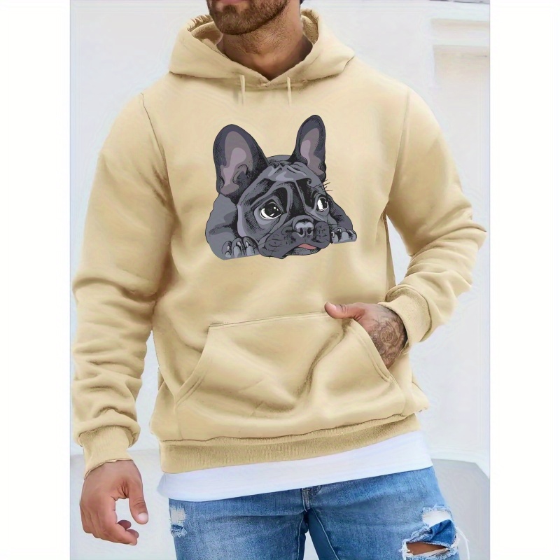 

Pull à Capuche en Confortable pour Hommes - Imprimé Bulldog Mignon, Pull à Manches Longues avec Poche , Tenue Décontractée d'Hiver
