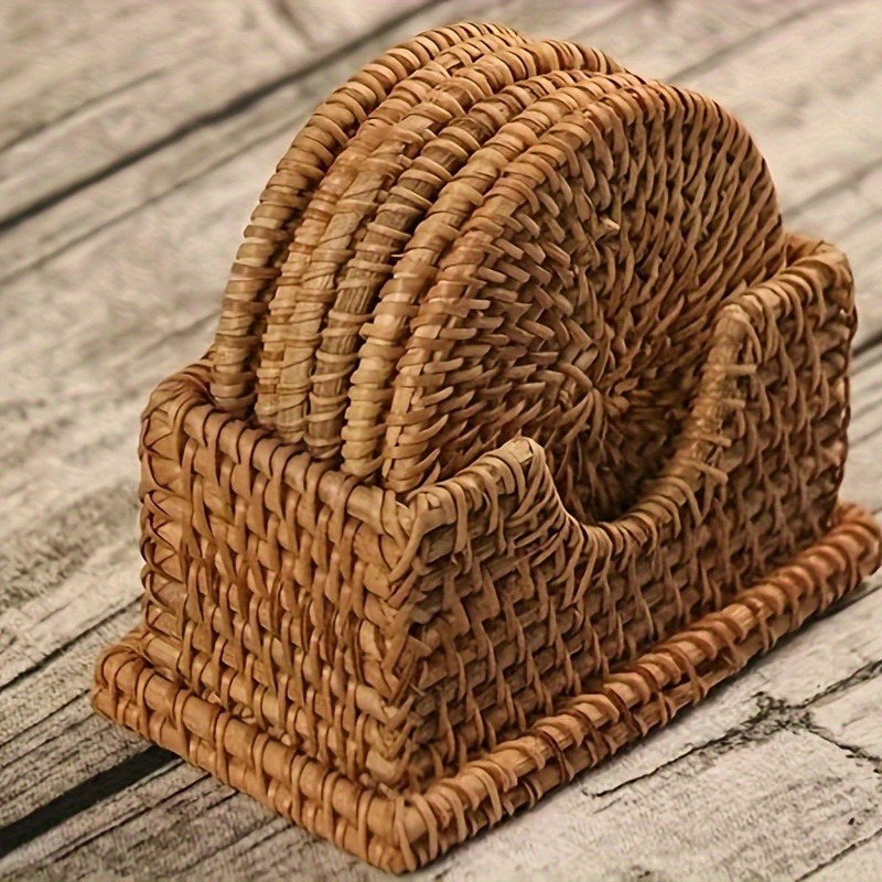 

4pcs Handcrafted Rattan Coaster Set - Design, Heat-resistant Pot Mats For Kitchen & Dining, Wooden Storage Tea Accessories, Handmade