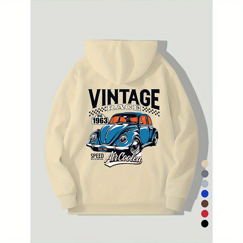 

Men's Hooded Long-sleeved Vintage Car Print Hooded Sweatshirt Top For Spring & Fall