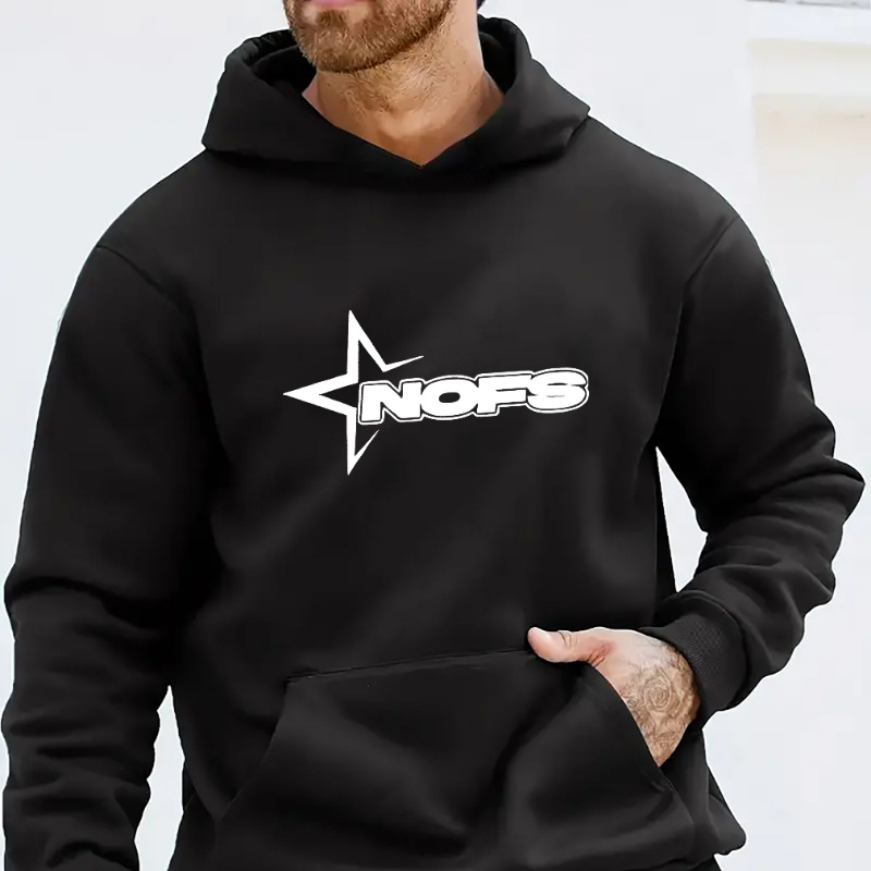 

Drawstring Hooded Sweatshirt, Men's Hoodie With Front Kangaroo Pocket, Men's Tops
