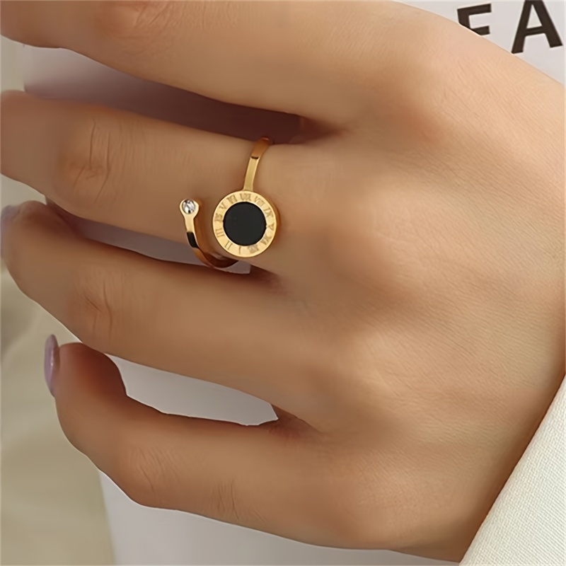 Roman Numeral Open Ring Luxury 304L Stainless Steel Index Finger Jewelry for Daily, Party & Banquet Wear, for Teenager