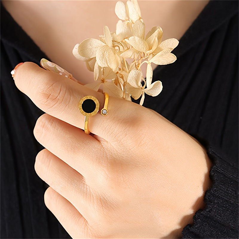 Roman Numeral Open Ring Luxury 304L Stainless Steel Index Finger Jewelry for Daily, Party & Banquet Wear, for Teenager
