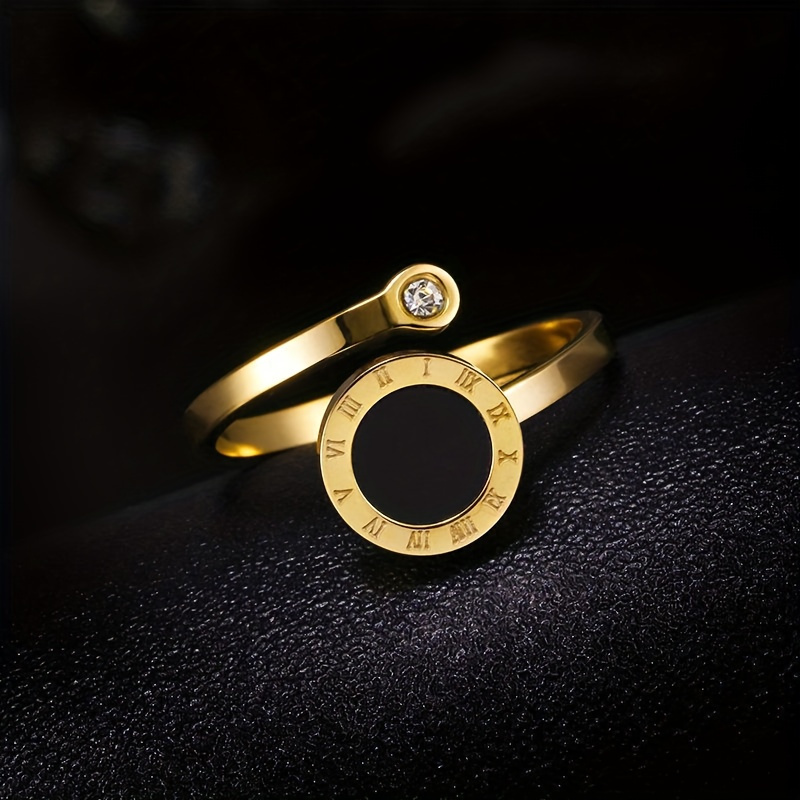 Roman Numeral Open Ring Luxury 304L Stainless Steel Index Finger Jewelry for Daily, Party & Banquet Wear, for Teenager