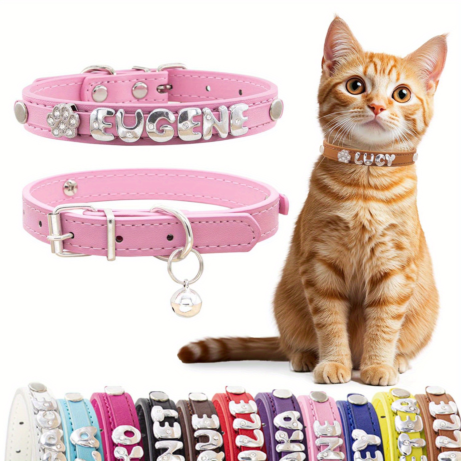 

Customizable Pu Leather Pet Collar With Personalized Nameplate And Charm - Adjustable Collar For Identification And Style