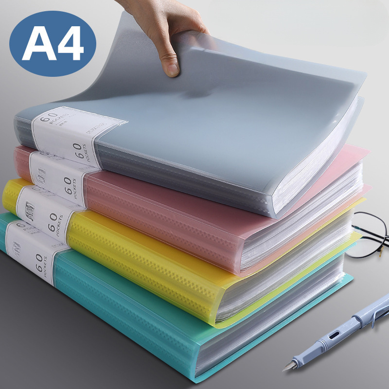 

A4 Transparent Presentation Book With Pvc Sleeves - Folder With /40/60/80/ Pages, Student Paper Organizer, Office Storage Portfolio, In 6 Colors (pack Of 1)