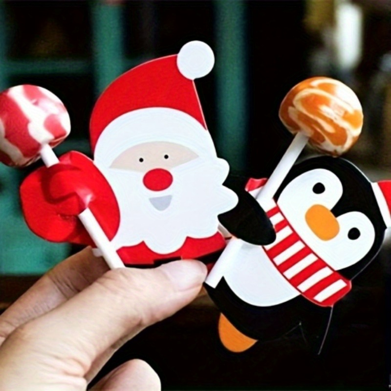 

100-pack Festive Lollipop Holders: Santa, Penguin, Snowman Designs - Christmas, New Year, Parties, And Gifts - No Electricity Required