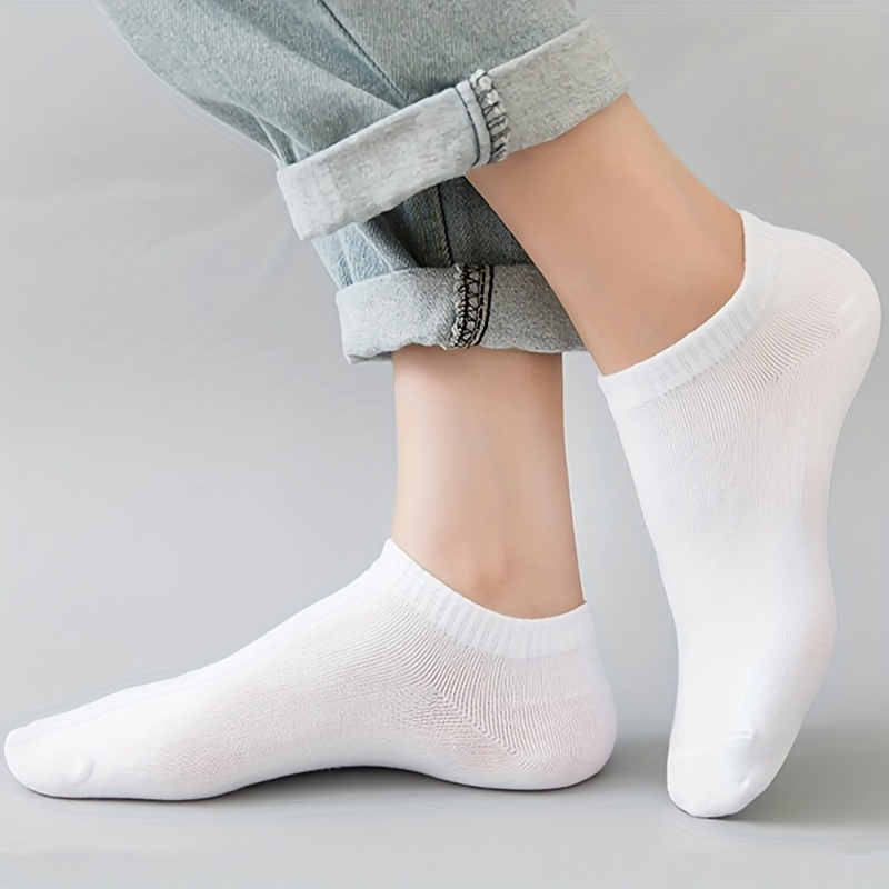 5 Pairs Women'S Comfy Ankle Socks - Solid Color Ribbed Cuff Design, Machine Washable All-Season Socks for Casual & Athletic Wear, Ankle Socks, Casual Wear, Minimalist Style, Durable Fabric