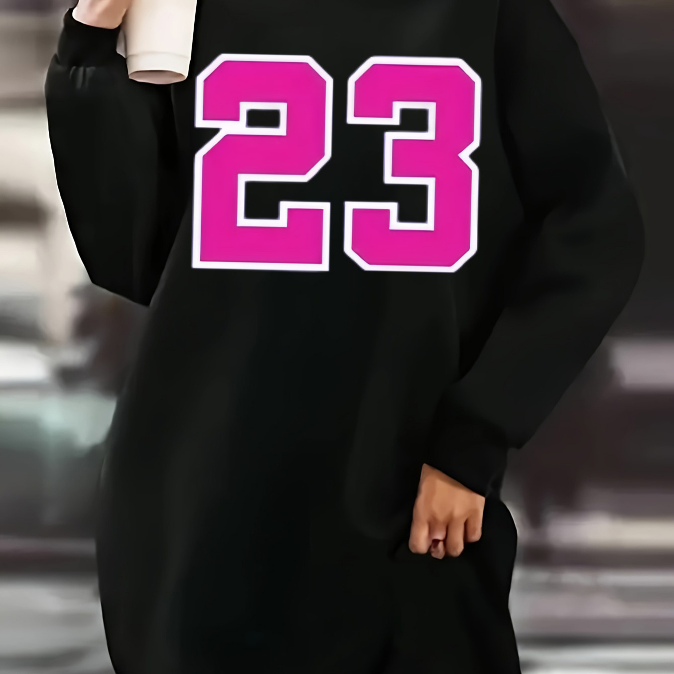 

Women's Plus Size Casual Sweatshirt Dress - Long Sleeve, Round Neck Print, Cozy Knit For Fall/winter