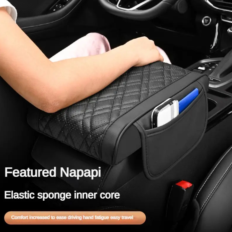 Boîte D'Accoudoir Voiture Universelle En Cuir PU - Coussin Rangement Avec Poches
