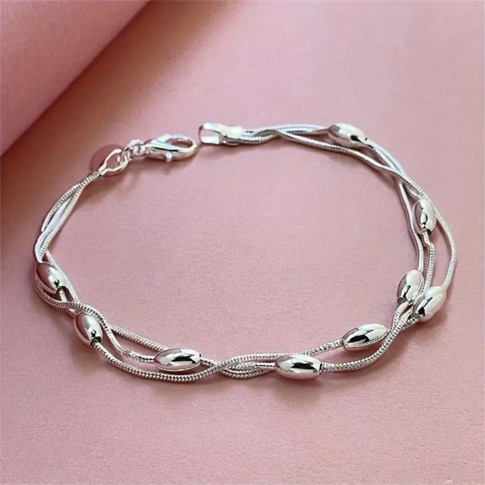 

1pc Cute Plated With 925 Sterling Silvery Color Bracelet Chain Beads Beautiful Jewelry High Quality For Women Lady Men Boy Wedding Party Hot Gift