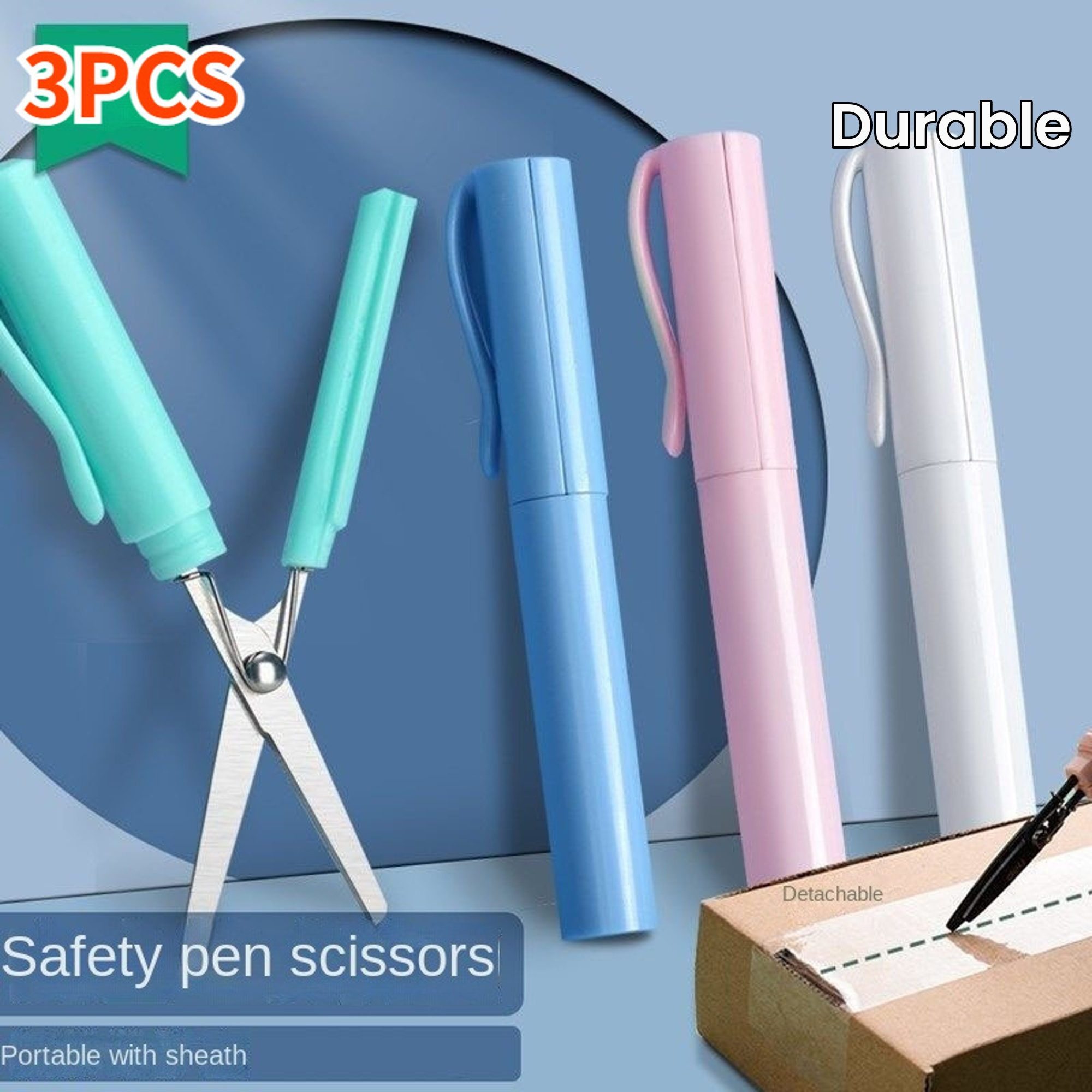 

3pcs Pen Scissors Set - Retractable Safety Handle, Portable Folding Design, Rivet Reinforced, Ideal For Students & Art Paper Cutting